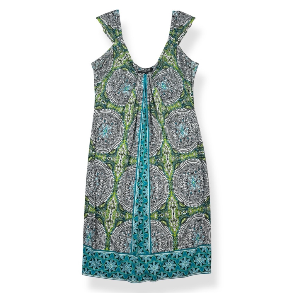 London Style Shift Dress Womens L Large‎ Sleeveless Turquoise Green Floral